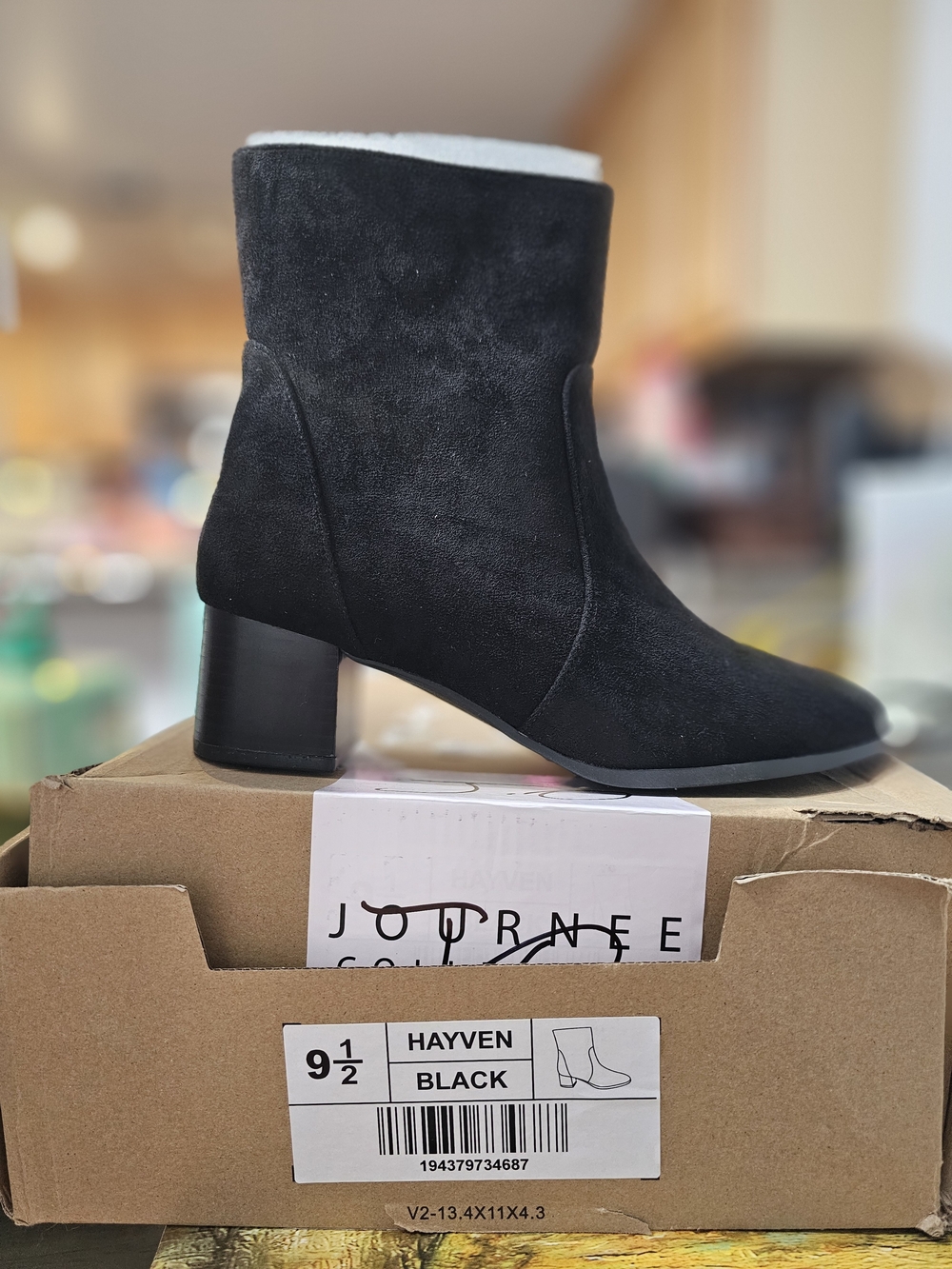 Journee Collection Black Suede Block Heel Ankle Boot